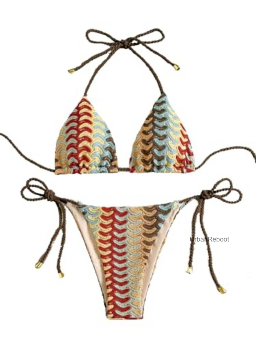 Crochet Halter Triangle Bikini Set Thong Tie Side Two Piece Adjustable